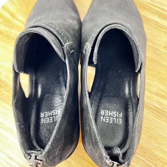 Eileen Fisher LISBON Booties Black Nubuck Cut Out Block Heel Women’s 7 - Picture 10 of 11